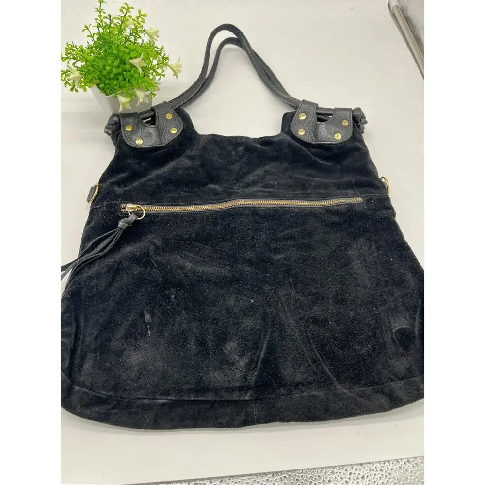Pietro Alessandro New York Black Suede Leather Hobo Shoulder Bag Large Boho